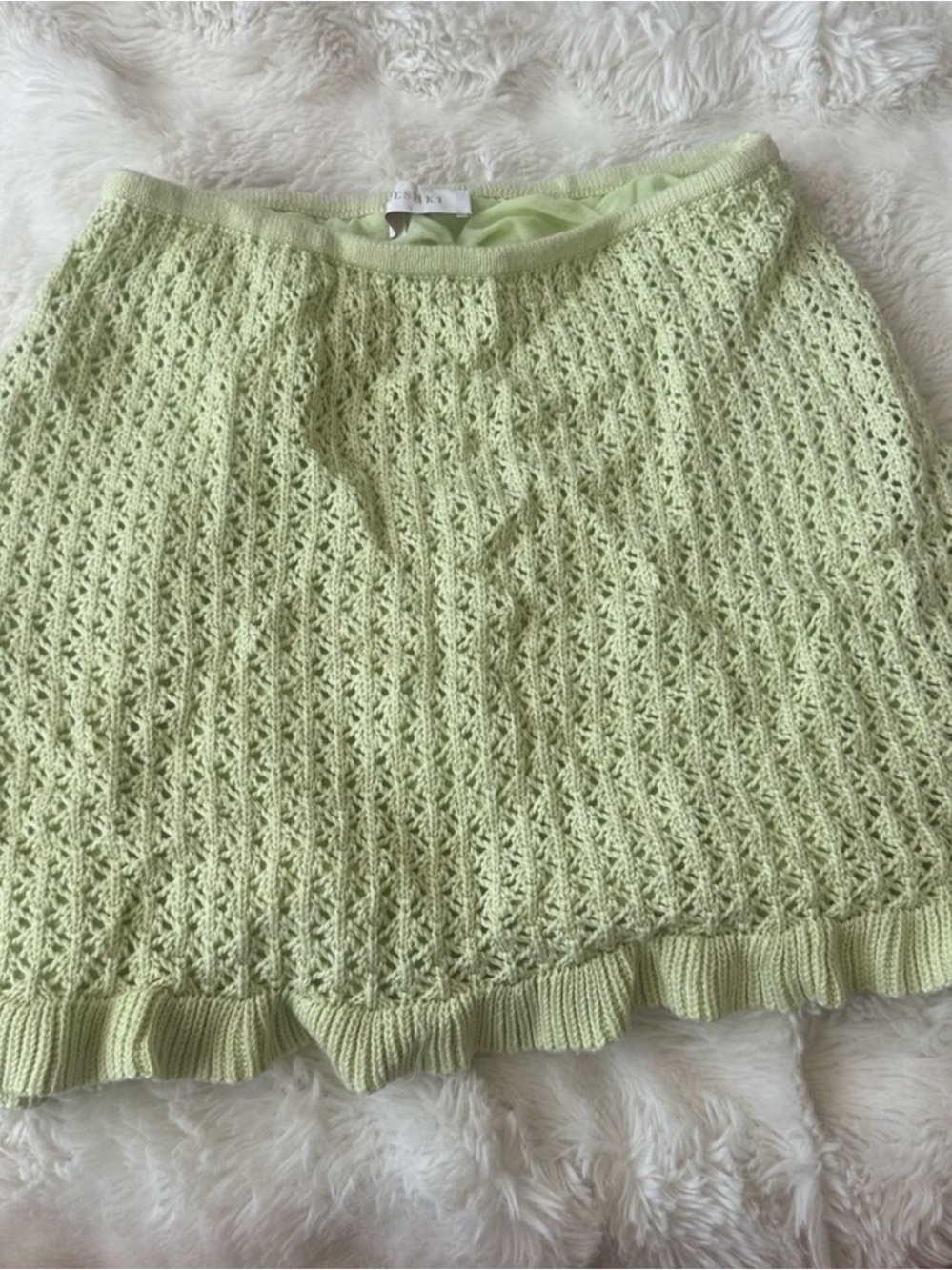 Meshki Light Green Knit Mini Skirt